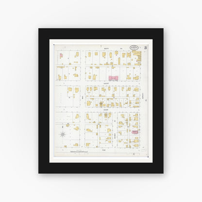 Old map wall art mockup — black gallery frame with white mat — Sanborn Fire Insurance Map from Sumner, Lawrence County, Illinois (1899), Sheet #0003