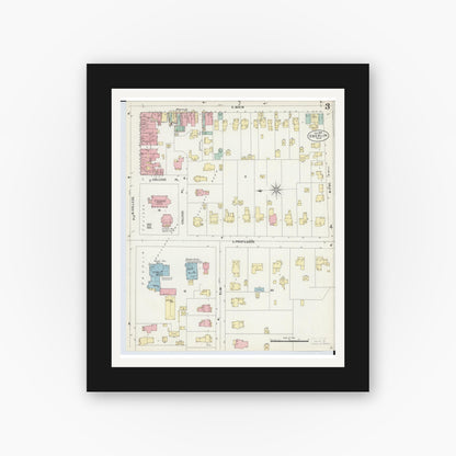 Old map wall art mockup — black gallery frame with white mat — Sanborn Fire Insurance Map from Oberlin, Lorain County, Ohio (1897), Sheet #0003