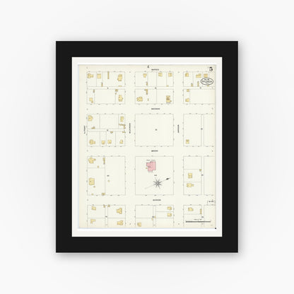 Old map wall art mockup — black gallery frame with white mat — Sanborn Fire Insurance Map from Childress, Childress County, Texas (1907), Sheet #0005