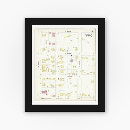 Old map wall art mockup — black gallery frame with white mat — Sanborn Fire Insurance Map from Tallahassee, Leon County, Florida (1909), Sheet #0005