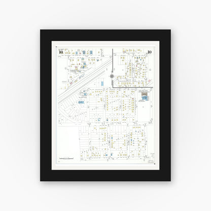 Old map wall art mockup — black gallery frame with white mat — Sanborn Fire Insurance Map from Willoughby, Lake County, Ohio (1952), Sheet #0010