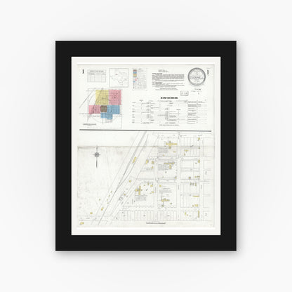 Old map wall art mockup — black gallery frame with white mat — Sanborn Fire Insurance Map from O'Donnell, Lynn And Dawson Counties, Texas (1935), Sheet #0001