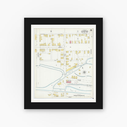 Old map wall art mockup — black gallery frame with white mat — Sanborn Fire Insurance Map from Middletown, Dauphin County, Pennsylvania (1902), Sheet #0008