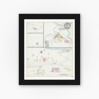 Old map wall art mockup — black gallery frame with white mat — Sanborn Fire Insurance Map from Mohawk, Herkimer County, New York (1891), Sheet #0001