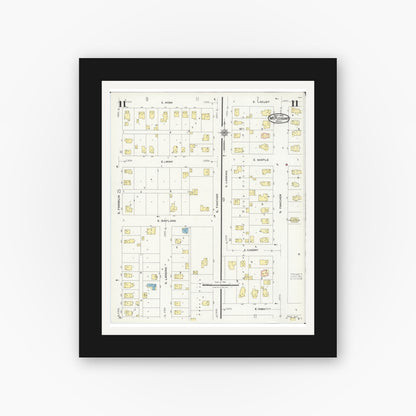 Old map wall art mockup — black gallery frame with white mat — Sanborn Fire Insurance Map from Mount Pleasant, Isabella County, Michigan (1924), Sheet #0011