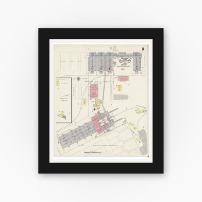 Old map wall art mockup — black gallery frame with white mat — Sanborn Fire Insurance Map from Burgettstown, Washington County, Pennsylvania (1915), Sheet #0008