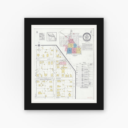 Old map wall art mockup — black gallery frame with white mat — Sanborn Fire Insurance Map from Hayti, Pemiscot County, Missouri (1927) - Complete Map Set