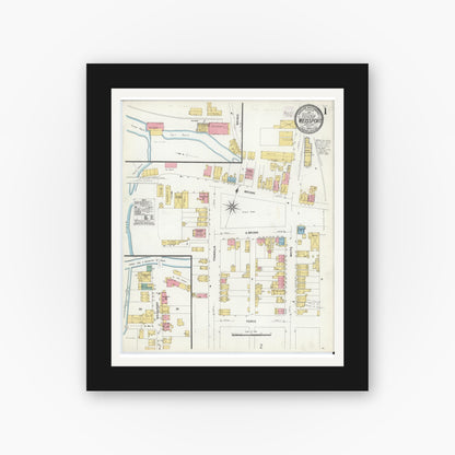 Old map wall art mockup — black gallery frame with white mat — Sanborn Fire Insurance Map from Weissport, Carbon County, Pennsylvania (1908) - Complete Map Set