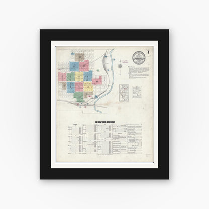 Old map wall art mockup — black gallery frame with white mat — Sanborn Fire Insurance Map from Spring Valley, Bureau County, Illinois (1913) - Complete Map Set