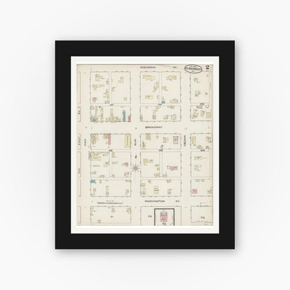 Old map wall art mockup — black gallery frame with white mat — Sanborn Fire Insurance Map from Kilbourn, Columbia County, Wisconsin (1885), Sheet #0002