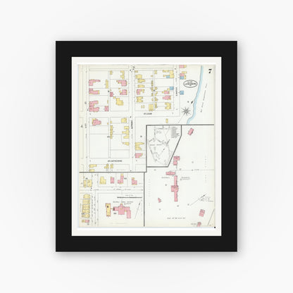 Old map wall art mockup — black gallery frame with white mat — Sanborn Fire Insurance Map from Lewisburg, Union County, Pennsylvania (1901), Sheet #0007