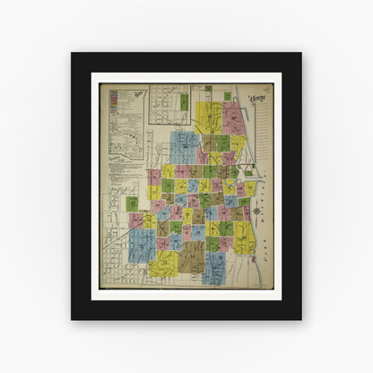 Old map wall art mockup — black gallery frame with white mat — Sanborn Fire Insurance Map from Kenosha, Kenosha County, Wisconsin. (1918), Sheet 4