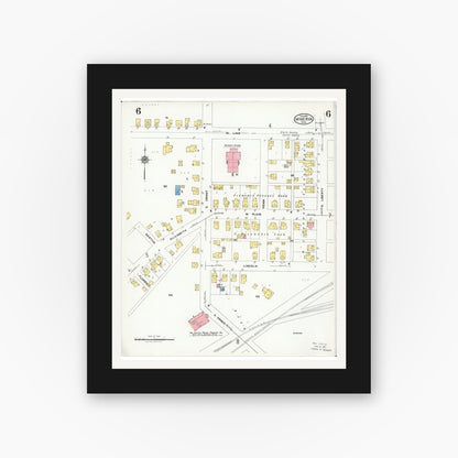 Old map wall art mockup — black gallery frame with white mat — Sanborn Fire Insurance Map from Minerva, Stark And Carroll Counties, Ohio (1925), Sheet #0006