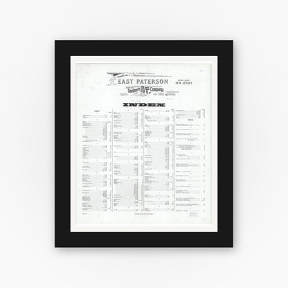 Old map wall art mockup — black gallery frame with white mat — Sanborn Fire Insurance Map from East Paterson, Bergen County, New Jersey (1950), Sheet #0001