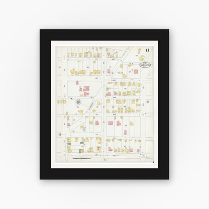 Old map wall art mockup — black gallery frame with white mat — Sanborn Fire Insurance Map from New Brighton, Beaver County, Pennsylvania (1901), Sheet #0011