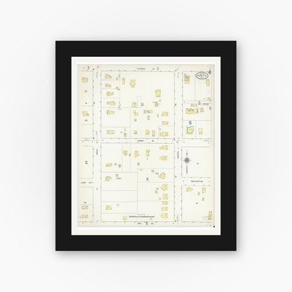 Old map wall art mockup — black gallery frame with white mat — Sanborn Fire Insurance Map from Eustis, Lake County, Florida (1912), Sheet #0004