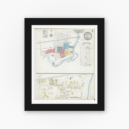 Old map wall art mockup — black gallery frame with white mat — Sanborn Fire Insurance Map from Conneaut, Ashtabula County, Ohio (1893), Sheet #0001