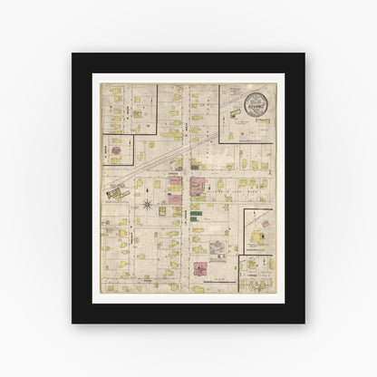 Old map wall art mockup — black gallery frame with white mat — Sanborn Fire Insurance Map from Advance, Boone County, Indiana (1909), Sheet #0001