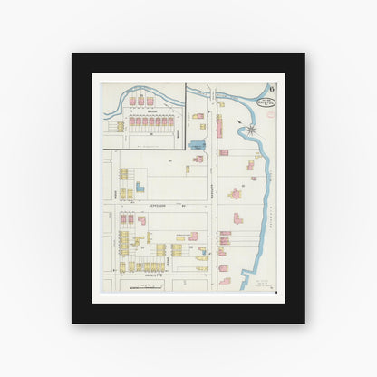 Old map wall art mockup — black gallery frame with white mat — Sanborn Fire Insurance Map from Bristol, Bucks County, Pennsylvania (1894), Sheet #0006