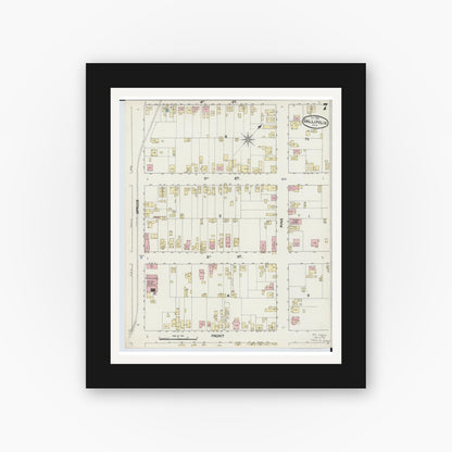 Old map wall art mockup — black gallery frame with white mat — Sanborn Fire Insurance Map from Gallipolis, Gallia County, Ohio (1890), Sheet #0007