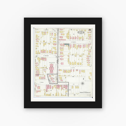Old map wall art mockup — black gallery frame with white mat — Sanborn Fire Insurance Map from Chillicothe, Ross County, Ohio (1909), Sheet #0019