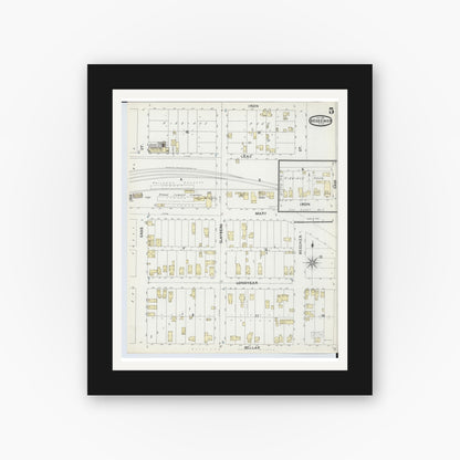Old map wall art mockup — black gallery frame with white mat — Sanborn Fire Insurance Map from Bessemer, Gogebic County, Michigan (1891), Sheet #0005