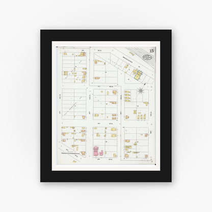 Old map wall art mockup — black gallery frame with white mat — Sanborn Fire Insurance Map from Saint Cloud, Stearns, Benton, and Sherburne Counties, Minnesota (1904), Sheet #0015