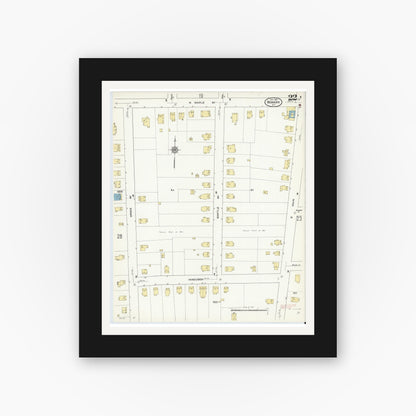 Old map wall art mockup — black gallery frame with white mat — Sanborn Fire Insurance Map from Newark, Wayne County, New York (1912), Sheet #0022