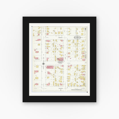 Old map wall art mockup — black gallery frame with white mat — Sanborn Fire Insurance Map from Upper Sandusky, Wyandot County, Ohio (1911), Sheet #0002