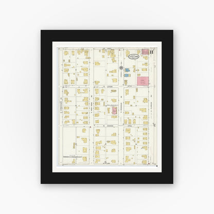 Old map wall art mockup — black gallery frame with white mat — Sanborn Fire Insurance Map from Lakeland, Polk County, Florida (1917), Sheet #0011