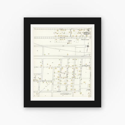 Old map wall art mockup — black gallery frame with white mat — Sanborn Fire Insurance Map from Dublin, Erath County, Texas (1921), Sheet #0006