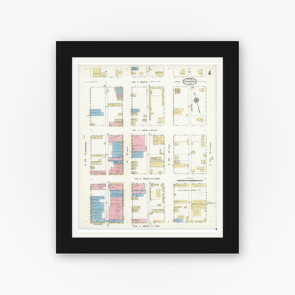Old map wall art mockup — black gallery frame with white mat — Sanborn Fire Insurance Map from Childress, Childress County, Texas (1912), Sheet #0004