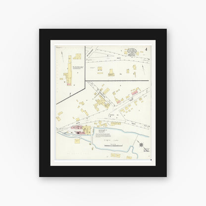 Old map wall art mockup — black gallery frame with white mat — Sanborn Fire Insurance Map from Holden, Worcester County, Massachusetts (1910), Sheet #0004