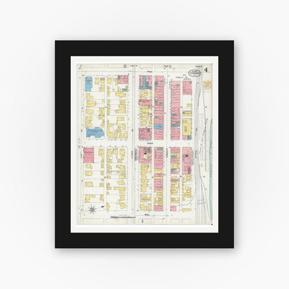 Old map wall art mockup — black gallery frame with white mat — Sanborn Fire Insurance Map from Corning, Steuben County, New York (1903), Sheet #0004