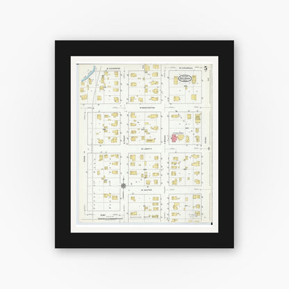 Old map wall art mockup — black gallery frame with white mat — Sanborn Fire Insurance Map from Belding, Ionia County, Michigan (1918), Sheet #0005
