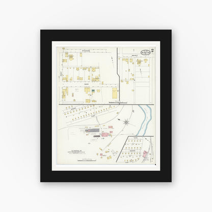 Old map wall art mockup — black gallery frame with white mat — Sanborn Fire Insurance Map from Black Lick, Indiana County, Pennsylvania (1909), Sheet #0002