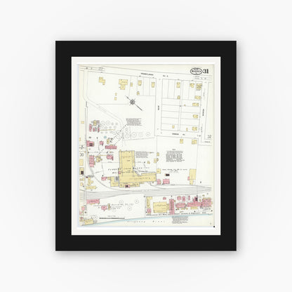 Old map wall art mockup — black gallery frame with white mat — Sanborn Fire Insurance Map from Warren, Warren County, Pennsylvania (1912), Sheet #0031