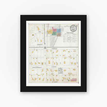 Old map wall art mockup — black gallery frame with white mat — Sanborn Fire Insurance Map from Girard, Macoupin County, Illinois (1900), Sheet #0001
