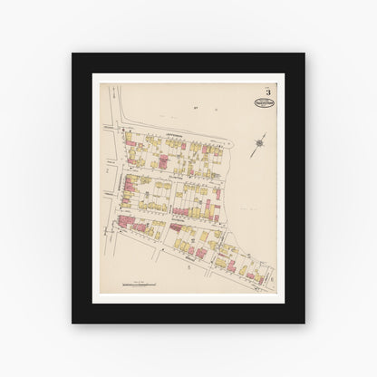 Old map wall art mockup — black gallery frame with white mat — Sanborn Fire Insurance Map from Haverstraw, Rockland County, New York (1921), Sheet #0003
