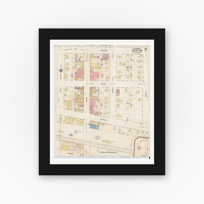 Old map wall art mockup — black gallery frame with white mat — Sanborn Fire Insurance Map from Scranton, Greene County, Iowa (1932), Sheet #0002