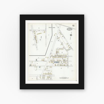 Old map wall art mockup — black gallery frame with white mat — Sanborn Fire Insurance Map from Paulsboro, Gloucester County, New Jersey (1920), Sheet #0012
