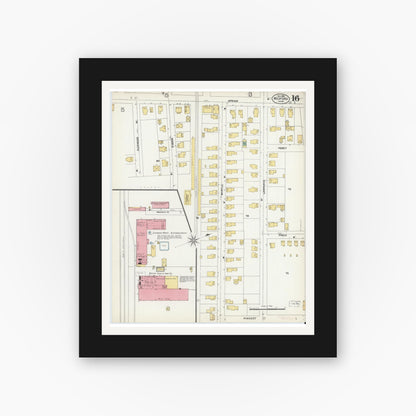 Old map wall art mockup — black gallery frame with white mat — Sanborn Fire Insurance Map from Medford, Middlesex County, Massachusetts (1903), Sheet #0016
