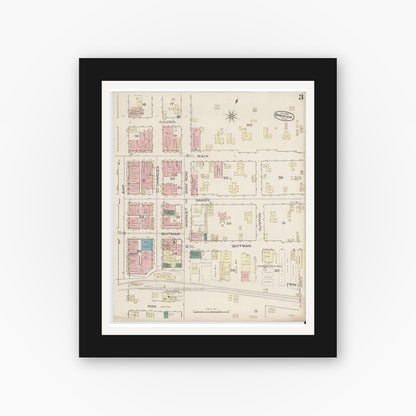 Old map wall art mockup — black gallery frame with white mat — Sanborn Fire Insurance Map from Brenham, Washington County, Texas (1885), Sheet #0003
