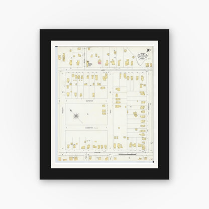 Old map wall art mockup — black gallery frame with white mat — Sanborn Fire Insurance Map from Ashtabula, Ashtabula County, Ohio (1898), Sheet #0010