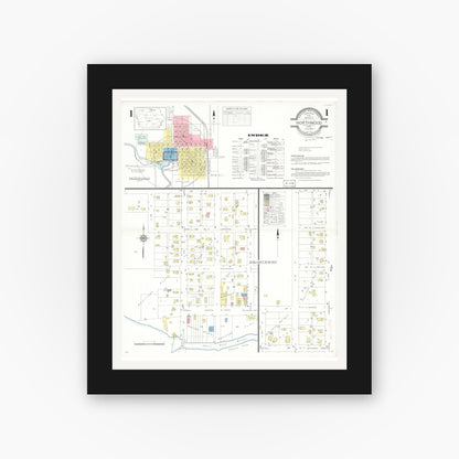Old map wall art mockup — black gallery frame with white mat — Sanborn Fire Insurance Map from Northwood, Worth County, Iowa (1935), Sheet #0001