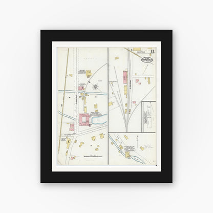 Old map wall art mockup — black gallery frame with white mat — Sanborn Fire Insurance Map from Shippensburg, Cumberland And Franklin Counties, Pennsylvania (1904), Sheet #0011