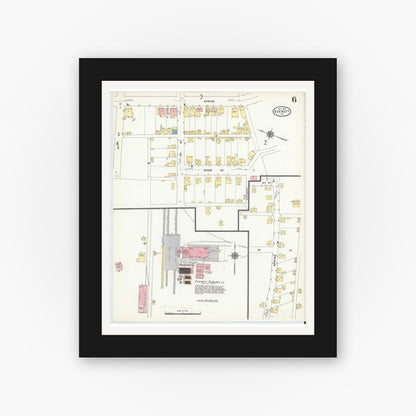 Old map wall art mockup — black gallery frame with white mat — Sanborn Fire Insurance Map from Everett, Bedford County, Pennsylvania (1910), Sheet #0006