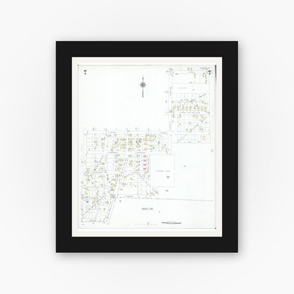 Old map wall art mockup — black gallery frame with white mat — Sanborn Fire Insurance Map from Baltimore, Fairfield County, Ohio (1946), Sheet #0007