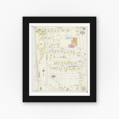 Old map wall art mockup — black gallery frame with white mat — Sanborn Fire Insurance Map from Elyria, Lorain County, Ohio (1915), Sheet #0011