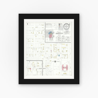 Old map wall art mockup — black gallery frame with white mat — Sanborn Fire Insurance Map from Seminole, Gaines County, Texas (1941), Sheet #0001